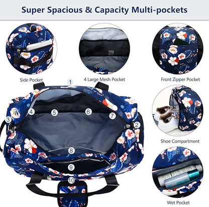Gym Bag for Women, Small Sport Duffel Bag for Yoga Swim Dance, Gyms and Weekend Getaway,Gymbag Waterproof Dufflebag with Shoe and Wet Clothes Compartments,Carryon Overnight