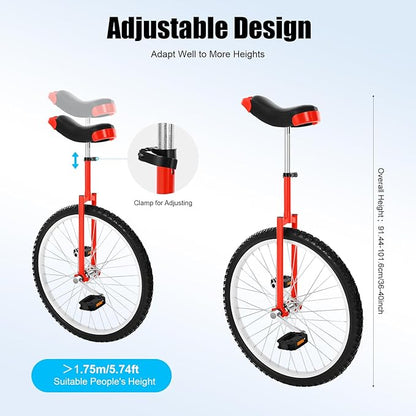 16/24 Inch Wheel Unicycle with Steel Rim, Unicycle Electric Wheel Skidproof Mountain Tire Cycling Sports Exercise with Adjustable Seat, Adults Kids Outdoor Sports Fitness Exercise Tool
