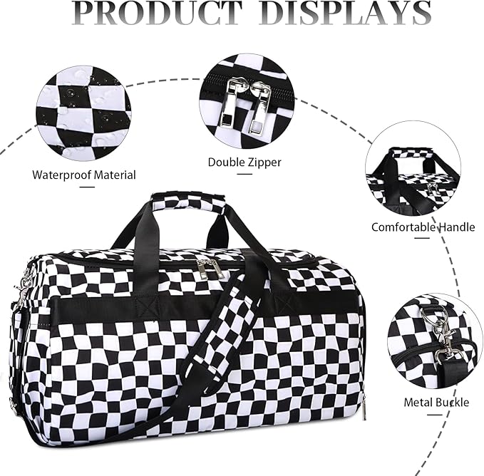 Sports Gym Bag for Men Women, Large Travel Duffle Bag with Shoe Compartment and Wet Pocket, Lightweight Weekender Overnight Bag Fitness Workout Bags for Sports, Gym, Travel