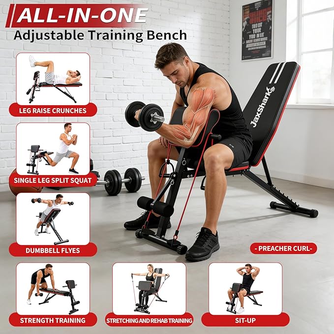 Adjustable Weight Bench, Foldable Workout Bench Press, Weight Benches for Home Gym, Workout Equipment for Full Body Exercise