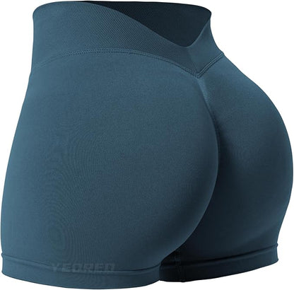 YEOREO Workout Scrunch Shorts Women V Back Gym Butt Lifting Liz High Waisted Seamless Shorts