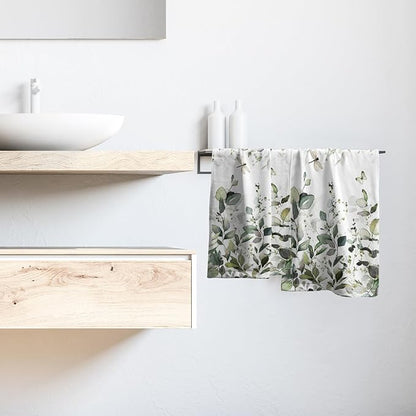 Green Eucalyptus Leaves Hand Towels Spring Sage Green Botanical Fingertip Towel Set of 2 Watercolor Plant Butterfly Dragonfly Kitchen Dish Towels Decorative Bathroom Towels for Bath Guest Gym Spa