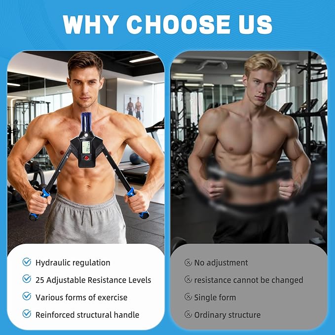 Hydraulic Power Twister Adjustable Resistance 22–440 lbs Digital Display, Foldable Arm Chest Exerciser for Women Men, No Snapback Safety, Portable Home Gym Gear