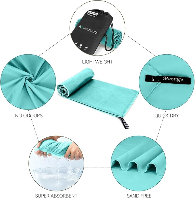 Microfiber Towel for Travel, Camping, Hiking, Backpacking, Shower – Quick Dry, Ultra Compact, Lightweight & Super Absorbent(Mint,51x27 in)