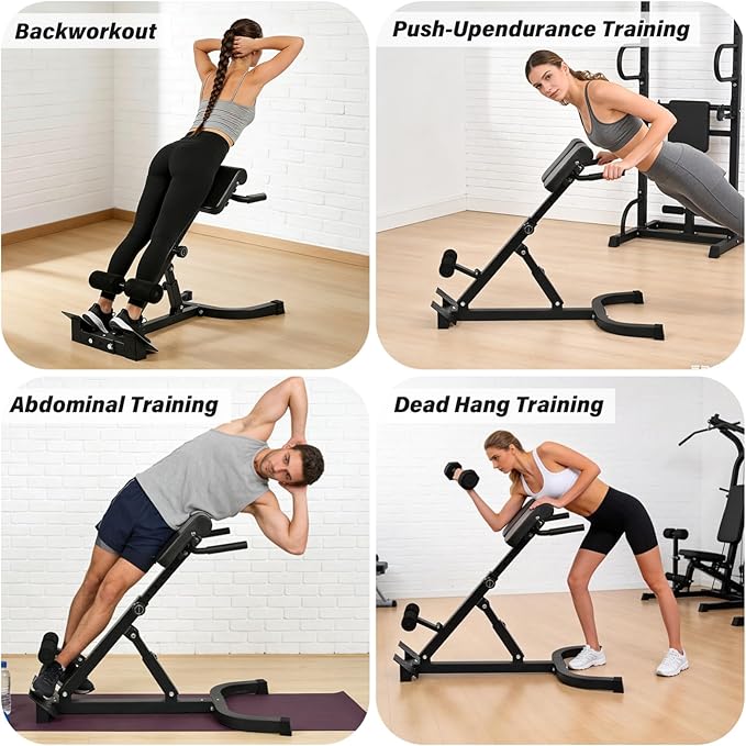 Foldable Hyperextension Roman Chair with Back Extension,Home Gym Sit Up Bench for Glute & Ab Workouts,Optional Adjustment Angle & Height,Multi-Function Heavy-Duty Exercise Equipment,Holds 330 Lbs