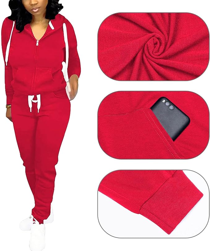 CLOCOR Track Suits for Women Set - Casual 2 Piece Outfits Sweatsuit Pocket Hoodies Long Sleeve with Patchwork Pants Set