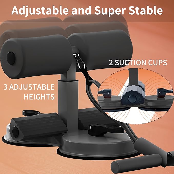Sit Up Bar,Portable Adjustable Sit Up Floor Holder with 2 Strong Suction Cups and 1 Resistance Band,Situp Bar Assistance Device for Ab Workouts,Sit-Ups & Core Exercises,Home Office Gym