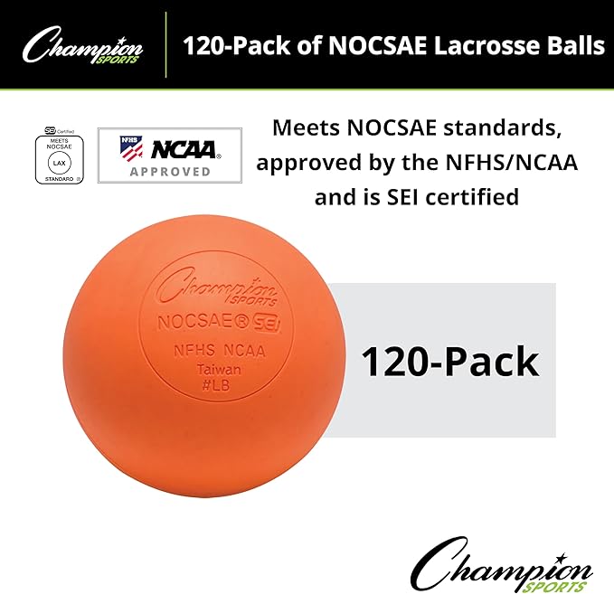 Champion Sports Lacrosse Balls – Official Size SEI Certified, Multi-Color Packs of 3, 6, or 12 for Practice & Games