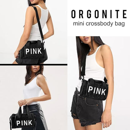 Mini Small Crossbody Bag Gym Bag for Women Men, Cute Small Duffle Bag Aesthetic Sports Handbag, Waterproof Gym Tote Bag Portable Fitness Shoulder Bag for Sports Travel (Black-a)