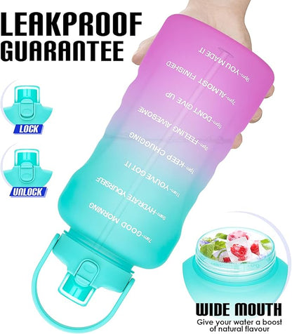 HydroPal 1 Gallon Water Bottles with Straw, 128 oz Water Bottle BPA Free Innovative 2-IN-1 Lid Gym Bottle with Times to Drink Motivational, Large for Sports Fitness Camping Water Jug （13.8X5.5 inch）