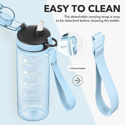 Enerbone Water Bottle, Leakproof BPA & Toxic Free, Motivational Water Bottle with Times to Drink and Straw, Fitness Sports Water Bottle with Strap for Office, Gym, Outdoor Sports