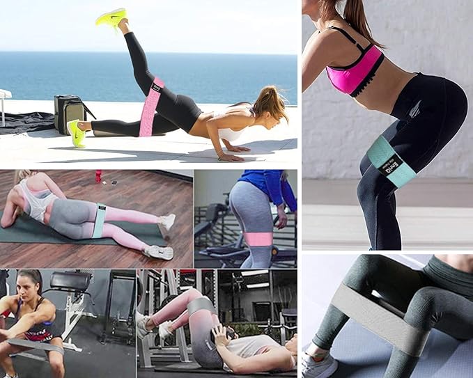 EnriQ Booty Bands Fabric Resistance Bands for Legs and Butt - Non Slip Cloth Hip Bands Elastic Workout Bands - Activate Glutes and Thighs - Made of Premium Elastic Fabric