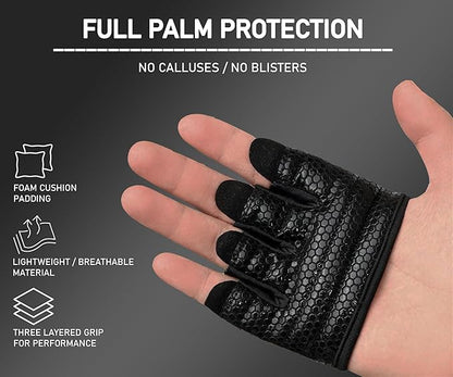 FITNESS FORCE Workout Gloves for Men & Women Partial Weight Lifting Non-Slip Gym Gloves, Lifting Grip for Calluses Guard Fingerless Exercise Gloves with Full Palm Protection