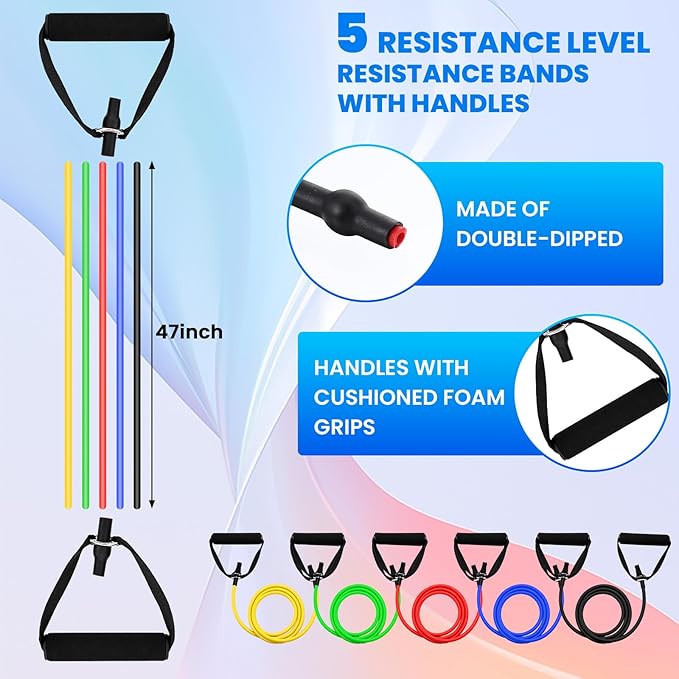 10 Pcs Resistance Bands with Handles Exercise Stretch Bands for Exercise Woman Man Training Physical Therapy Workouts Fitness