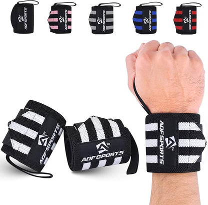 AQF Wrist Wraps for Weightlifting - USPA & IPL Approved 18" Gym Wrist Support with Thumb Loop - Heavy Duty Lifting Wrist Straps for Fitness, Workout, Powerlifting, & Bodybuilding (Pair)
