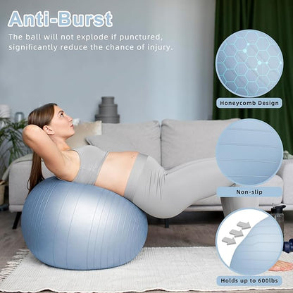 Exercise Ball, Pilates Ball for Pregnancy, Swiss Balance Ball with Pump,Multiple Sizes Stability Ball Chair for Office, Home Gym, Fitness, Workout and Physical Therapy