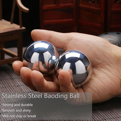 Stainless Steel Baoding Balls Set, 2 Inches Chinese Health Balls, Metal Stress Relief Hand Massage Balls No Chime for Hand Exercise, Hands Therapy