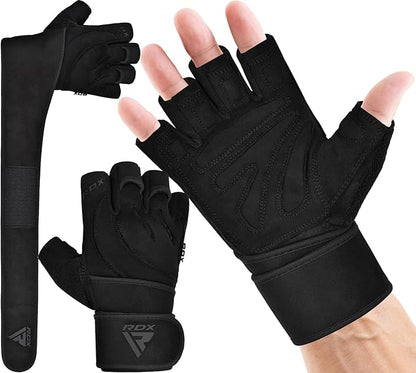 RDX Weight Lifting Workout Gloves with Wrist Support, 50 CM Long Wrist Straps, Anti Slip Padded Palm, Breathable Gym Grip for Fitness Training Powerlifting, Men Women Bodybuilding Exercise