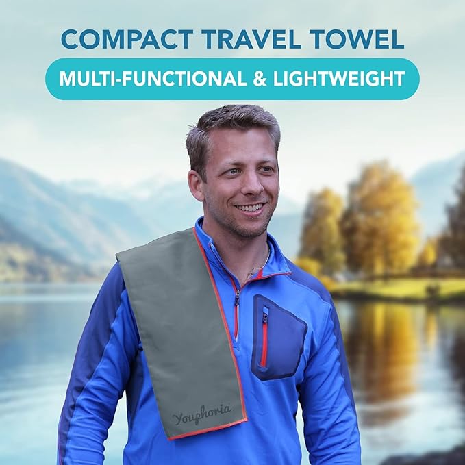 Youphoria Microfiber Travel Towel Fast Drying Lightweight - Quick Dry Towel for Camping, Beach, Backpacking, Hiking & Sport