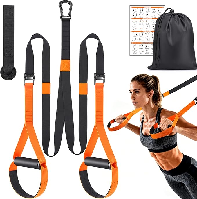 TOBWOLF Home Suspension Straps Training Kit, All in One Compact Resistance Trainer Straps & Door Anchors, Suitable for Home Gyms, Travel, Core Training & Full-Body Fitness