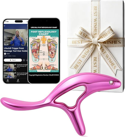 lifechill Trigger Point Massage Tool for Pain Relief Deep Tissue, Gua Sha & Muscle Scraper Tool for Full Body, Thumb Saver Acupressure Tool Relieve Muscle Knots (Rose Red)