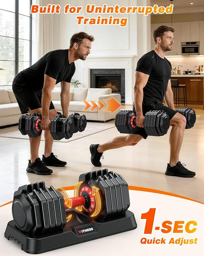 XDDIAS Adjustable Dumbbell Set of 2, 25/55/80/90LB Dumbbell Set- 1-Hand Fast Adjustment with Anti-Slip Handle, Compact Free Weights Dumbbells Set for Men/Women Home Gym Strength Training Equipment