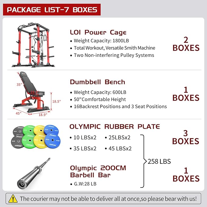 Power Cage Multi-Function Power Rack with Cable Crossover System,1800 LBS Capacity Squat Rack with Weight Bench,for Home Gym