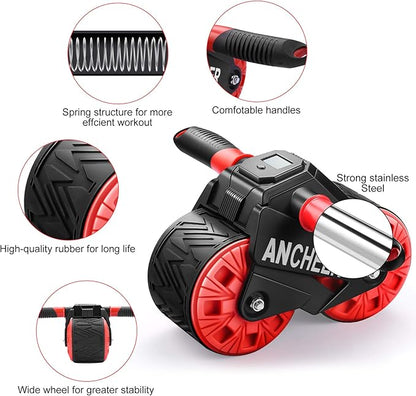 ANCHEER Ab Roller for Abs workout, Ab Wheel Roller with Knee Pad Mat and Intelligent Display, Fitness Ab Carver Pro Roller with Automatic Rebound, Ab Workout Equipment for Abdominal Exercise