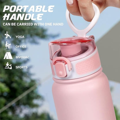 Stainless Steel Water Bottle 600ml（20oz） Insulated Water Bottle, Double Wall Stainless Steel Vacuum Bottle for Sports, Gym or Office (Pink White)