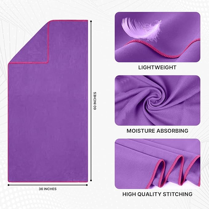 Wet Work Microfiber Beach Towel XL(60”x36”), Thin & Lightweight, Super Absorbent, Quick Dry, Ultra-Soft, Lint Free, Travel-Friendly, Perfect for Carwash, Microfiber Towels for Body, Bath Sheet Towels
