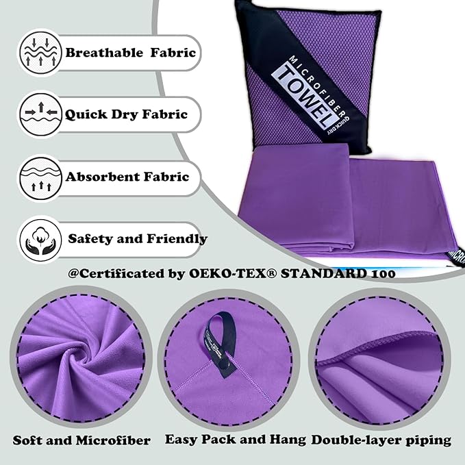 Reusable Quick Dry Beach Towels,Microfiber Travel Towel,Compressed Lightweight Bath Towel for Beach Hiking Gym Yoga Travel Sports Swimming Camping(Violet Purple, 43"*69")