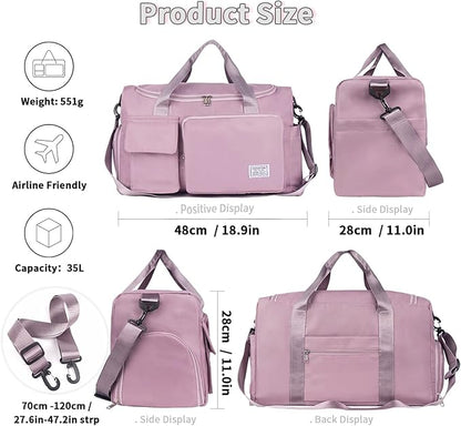 FIORETTO Women's Gym Duffle Bag with Shoes Compartment, 30L Capacity, Ideal for Travel, Gym, Sports, Duffel, Weekender
