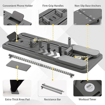 COSIEST Pilates Board for Home Use, Foldable Pilates Reformer Set with Resistance Bands, All-in-One Professional Workout Fitness Equipment for Core, Abs, Glutes, Legs, Butt, Arms Toning