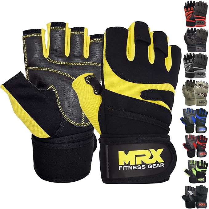MRX Weightlifting Gloves for Men Workout Gloves Mens Wrist Support Lifting Gloves Male Gym Gloves | Workout Gym Accessories for Men Weight Lifting Fingerless Gym Exercise for Powerlifting