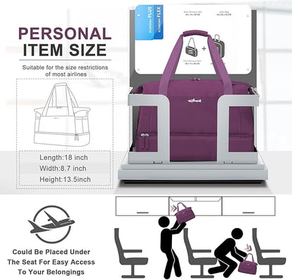 ETRONIK Gym Bag for Women, Personal Item Travel Bag with Shoes Compartment, Weekender Overnight Duffel Bag with Wet Pocket & USB Charging Port, Carry On Bag for Women, Travel, Gym, Weekend