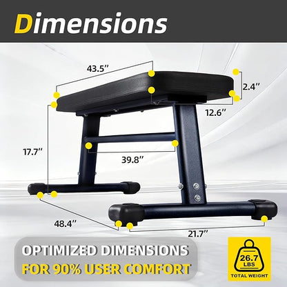 Flat Weight Bench, 2.4 Inch Thick Pad Workout Bench 660 LBS Bench Press Exercise Equipment for Home Gym Strength Weight Training