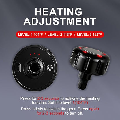Heating Head for Small Massage Gun - 3-Temp Settings (104/113/122°F) & 15-Min Auto-Off, Portable Rechargeable Handheld Accessory for Muscle Pain Relief