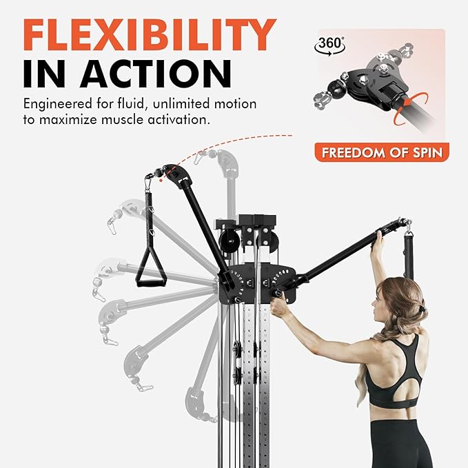 GMWD Cable Machine Home Gym, Wall Mount Functional Trainer with Dual Swivel Arms and 22 Adjustable Positions, All-in-One Cable Crossover Machine for Home