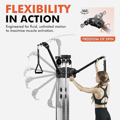 GMWD Cable Machine Home Gym, Wall Mount Functional Trainer with Dual Swivel Arms and 22 Adjustable Positions, All-in-One Cable Crossover Machine for Home