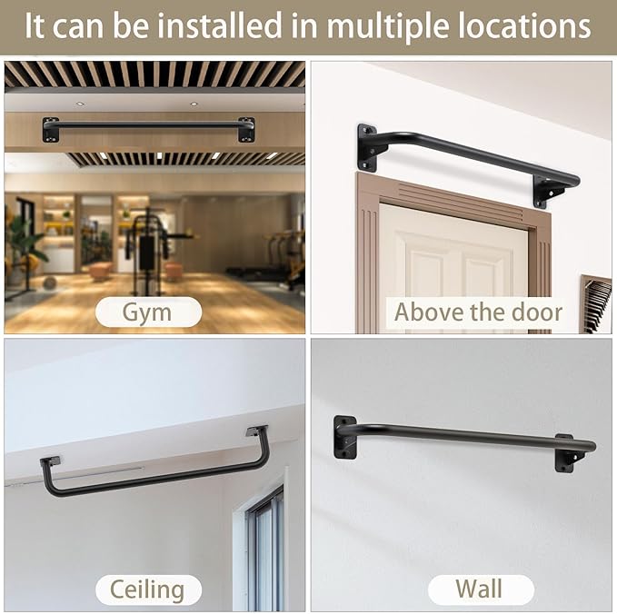 Pull Up Bar Wall Mount 440 LBS Capacity Doorway Chin Up Bar Multifunctional Steel Chinup Bar with with Resistance Band Hooks for Indoor Home Gym Garage
