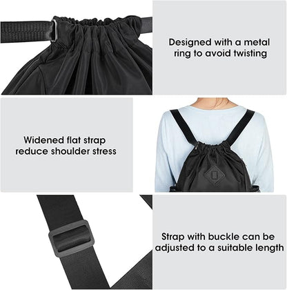 WANDF Drawstring Backpack Sports Gym Bag with Shoes Compartment, Water-Resistant String Backpack Cinch for Women Men (Small,Black)