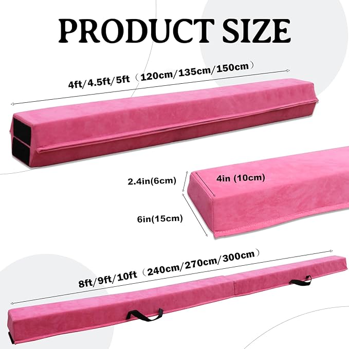 8FT/9.5FT Folding Balance Beam, Portable Gymnastics Beam Equipment with Non Slip Rubber Base & Suede Cover for Training/Practice/Professional Home Exercise