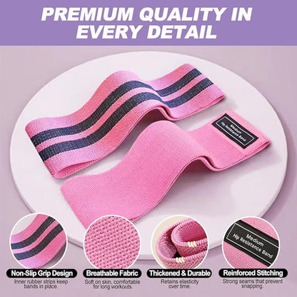 2-in-1 Fabric Resistance Bands Set & Numbered Elastic Stretching Strap - Non-Slip Glute Bands for Women, 12-Loop Stretch Workout Band with Visual Guide for Flexibility, Yoga, Rehab
