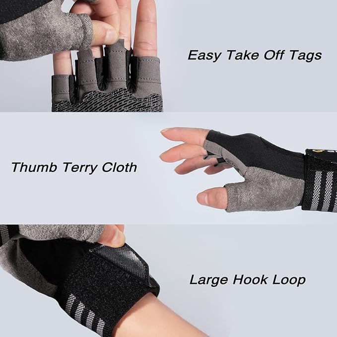 Workout Gloves with Wrist Wrap Support for Men & Women, Weight Lifting Gloves Anti-Slip Padded Palm Fingerless Exercise Glove for Powerlifting, Gym, Training
