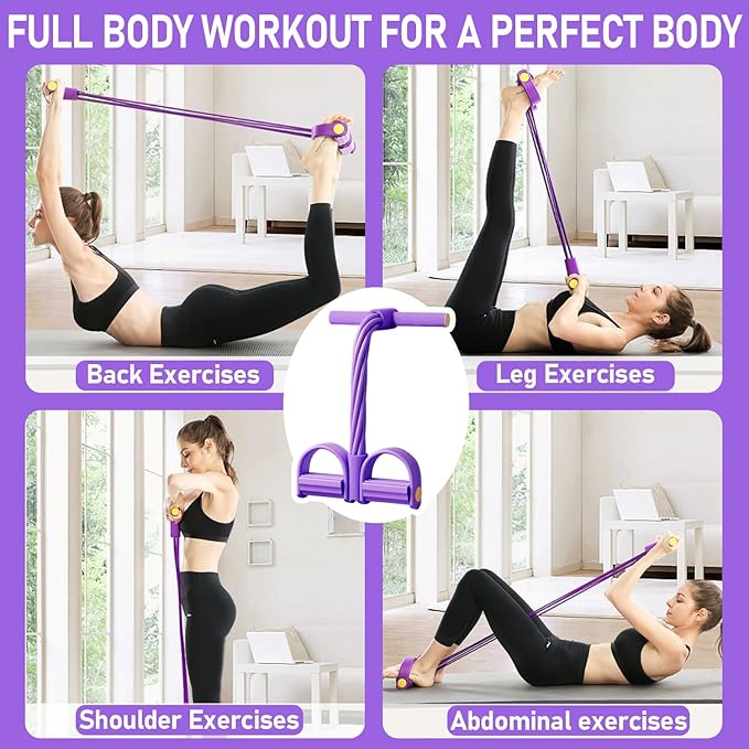Multifunction Pedal Resistance Band with Handle, 6 Tube Foot Pedal Resistance Band for Home Workout, Full Body Exercise Equipment for Arms, Legs, Waist, Tummy, with Storage Bag