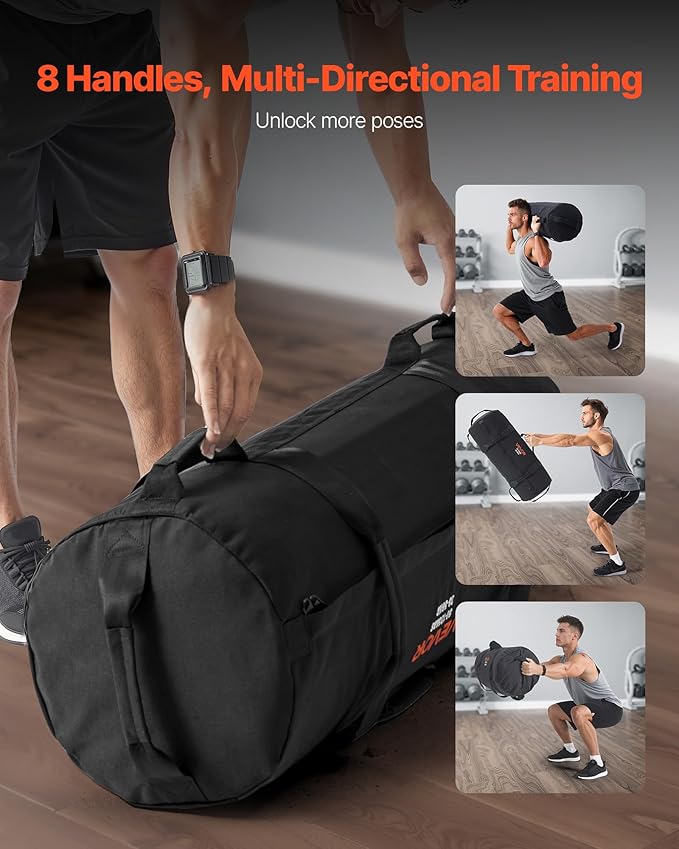 VEVOR Workout Sandbag, Heavy Duty Workout Power Bags with Handles, Slam Bag for Fitness Strength Weight Training Cross-Training, Home Gym Exercise, Black (Unfilled)