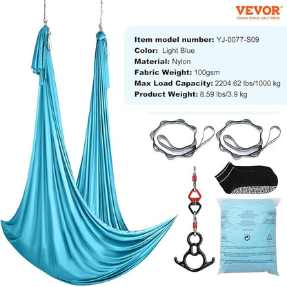 VEVOR Aerial Silk & Yoga Swing, Aerial Yoga Hammock Kit with 100gsm Nylon Fabric, Full Rigging Hardware & Easy Set-up Guide, Antigravity Flying for All Levels Fitness Bodybuilding