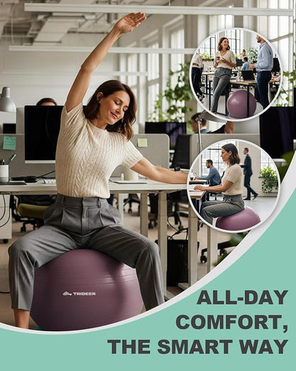 Trideer Exercise Ball for Office Desk, Yoga Ball Chair to Relieve Back Pain, Stability & Fitness Ball Seat with Base, Home Gym Core Workout, Abs, Stretching & Therapy