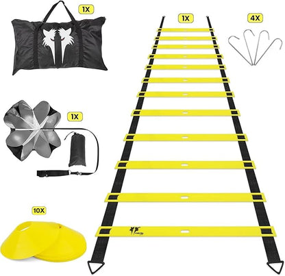 20ft Sports Agility Ladder for Men Women and Kids, Speed Youth Soccer Agility Training Equipment for Football, Exercise, Tennis, Legs Workout with Speed Parachute and Carry Bag