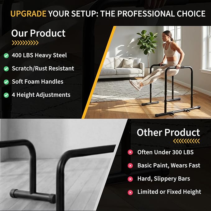 NEWBULIG Dip Bar Station, Adjustable Pull Up Bar for Doorway with Soft High-Density Foam Handles, Heavy Duty Dip Stands for Home, Gym, Patio, Office
